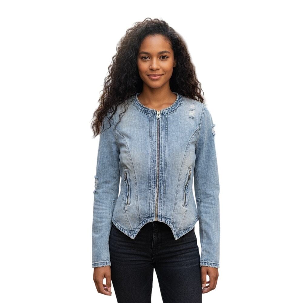 BLANK NYC Women's Small Blue Long Sleeve Zip Pocket Denim Zip Up Jacket